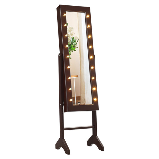 Topbuy LED Lighting Mirrored Jewelry Cabinet Armoire Free Standing Dressing Organizer