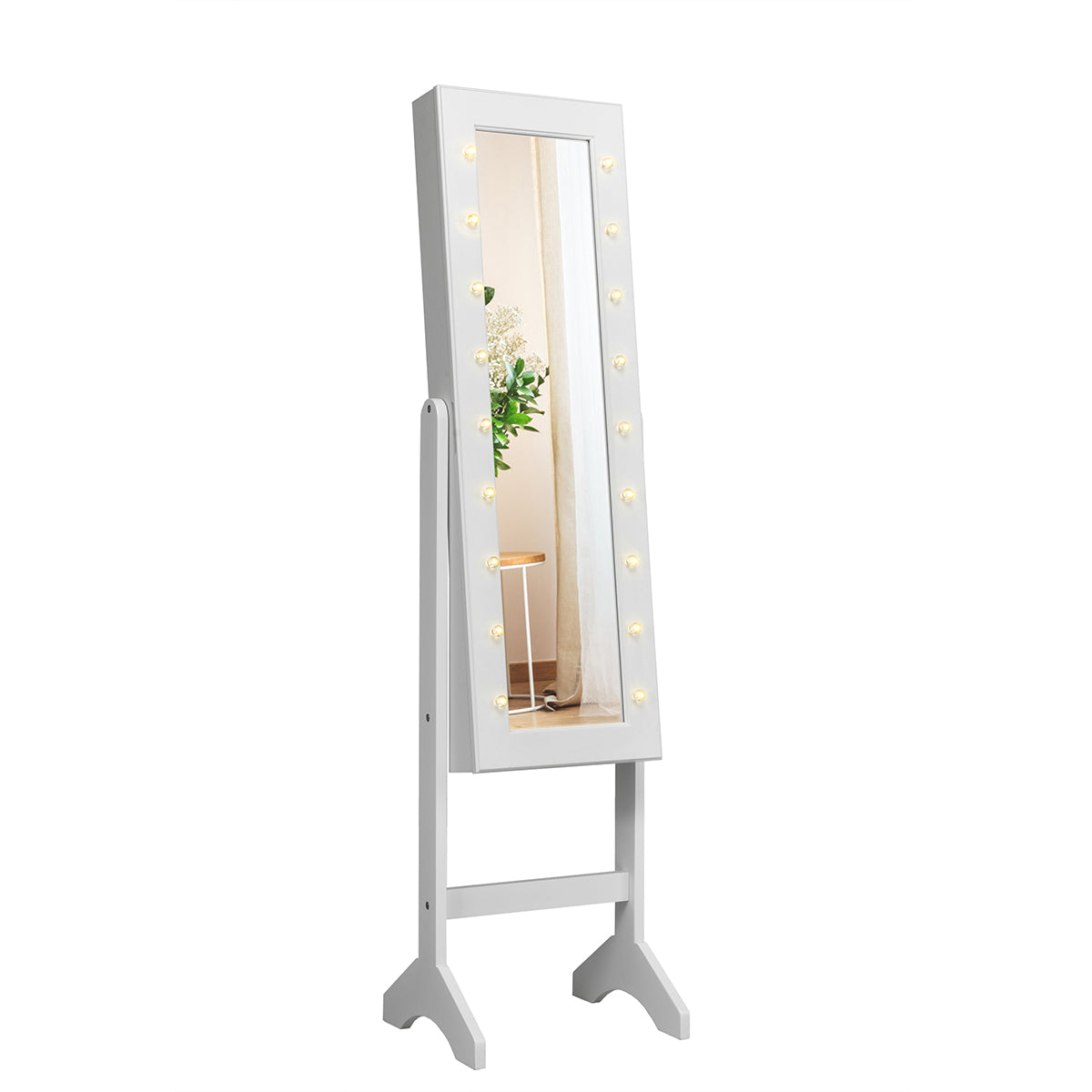 Topbuy LED Lighting Mirrored Jewelry Cabinet Armoire Free Standing Dressing Organizer