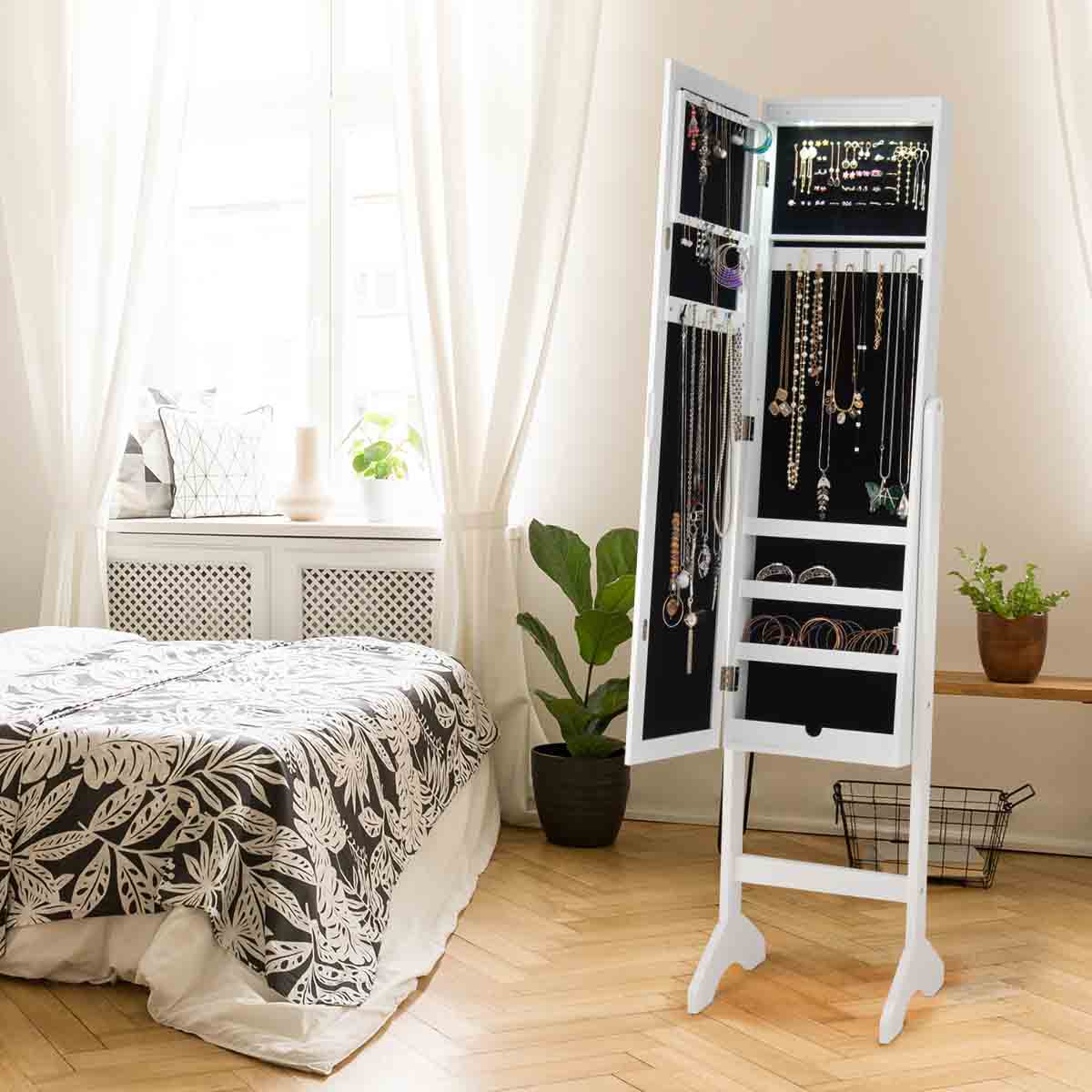 Topbuy Lockable Jewelery Cabinet Mirrored Floor Stand Storage Organizer