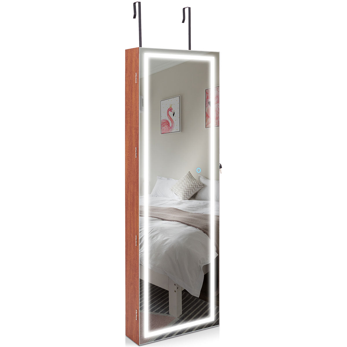 Topbuy Lockable LED Mirrored Jewelry Cabinet Touch Sensor Lighting Full Length Mirror Organizer Black