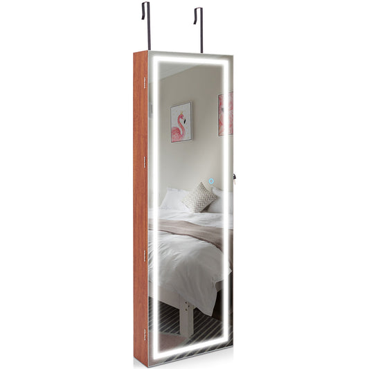 Topbuy Lockable LED Mirrored Jewelry Cabinet Touch Sensor Lighting Full Length Mirror Organizer Black