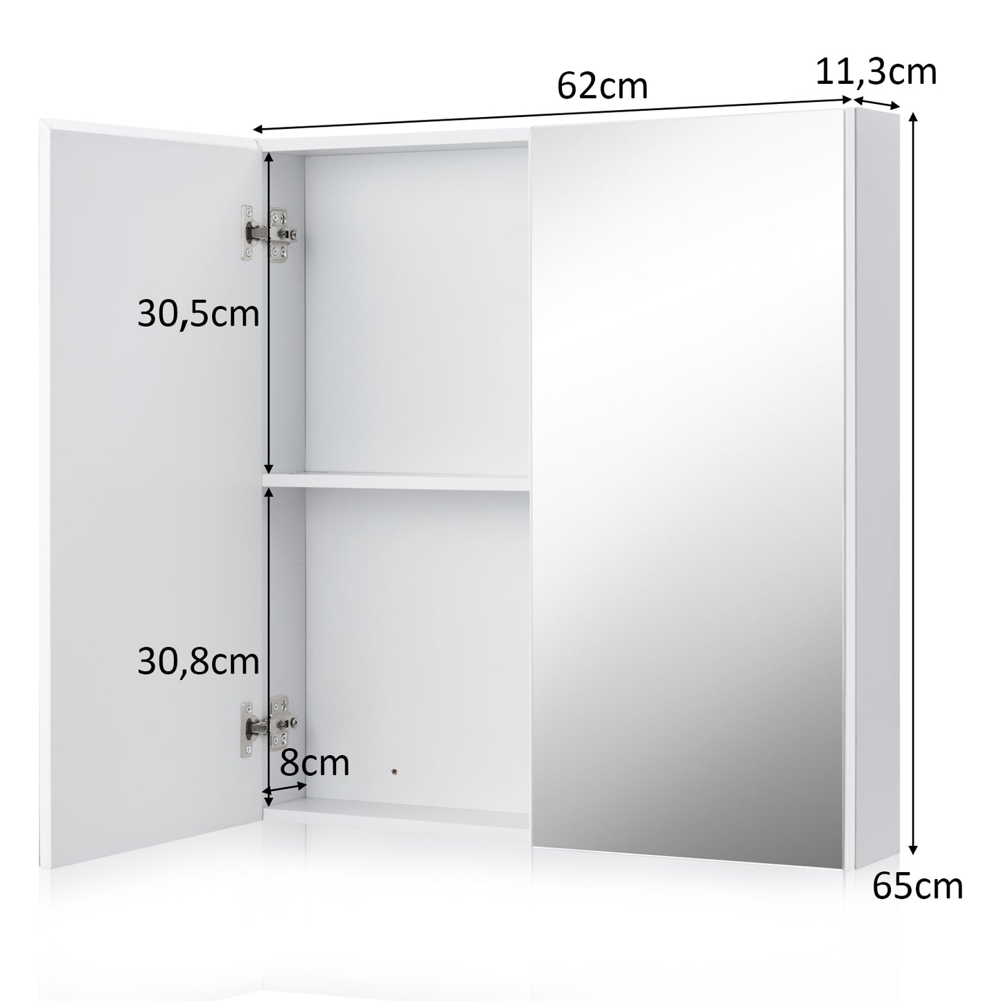 Topbuy Double Door White Storage Cabinet Wall Mounted Bathroom Mirrored Organizer w/ Shelves