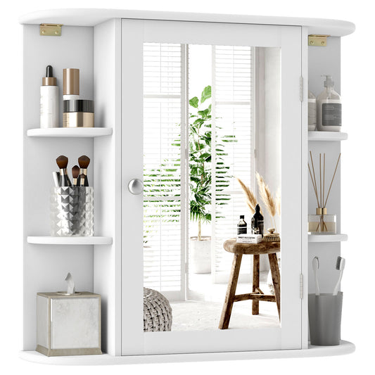 Topbuy Bathroom Wall Cabinet with Mirror Mirrored Medicine Cabinet with 6 Open & 4 Interior Shelves