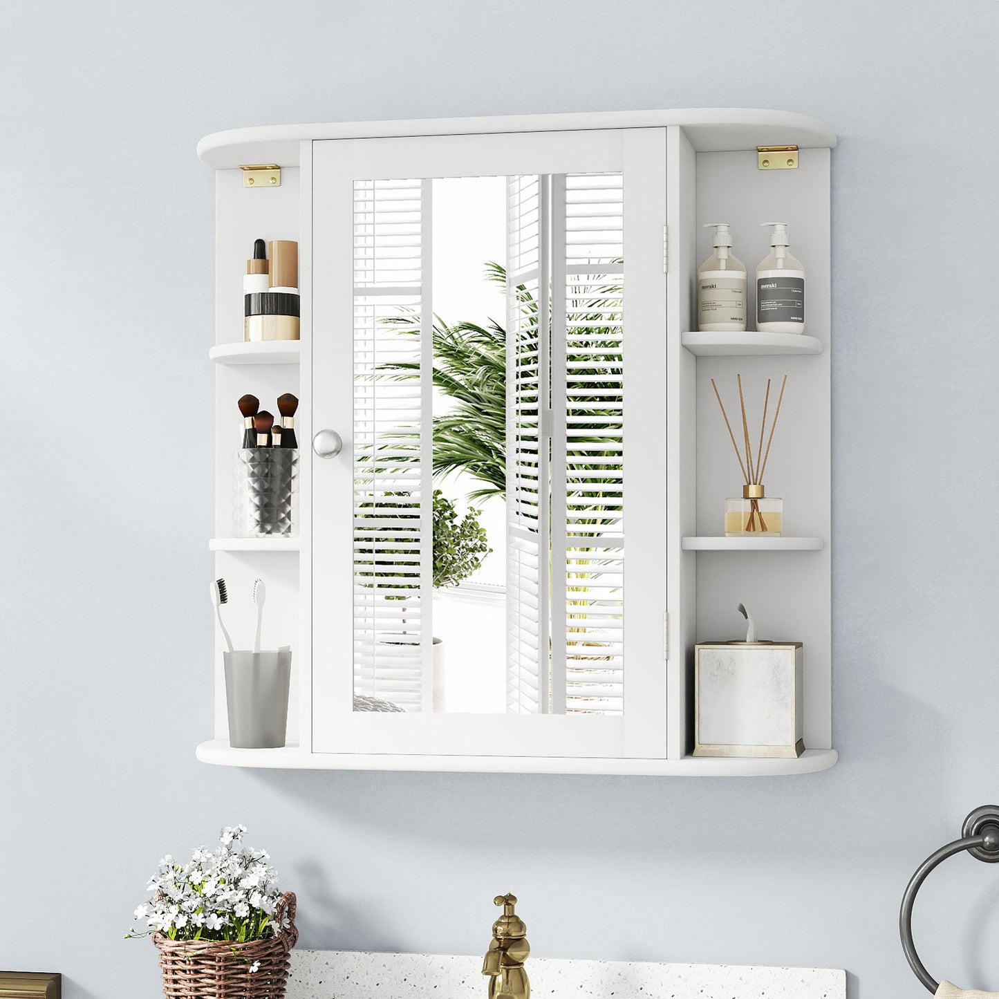 Topbuy Bathroom Wall Cabinet with Mirror Mirrored Medicine Cabinet with 6 Open & 4 Interior Shelves