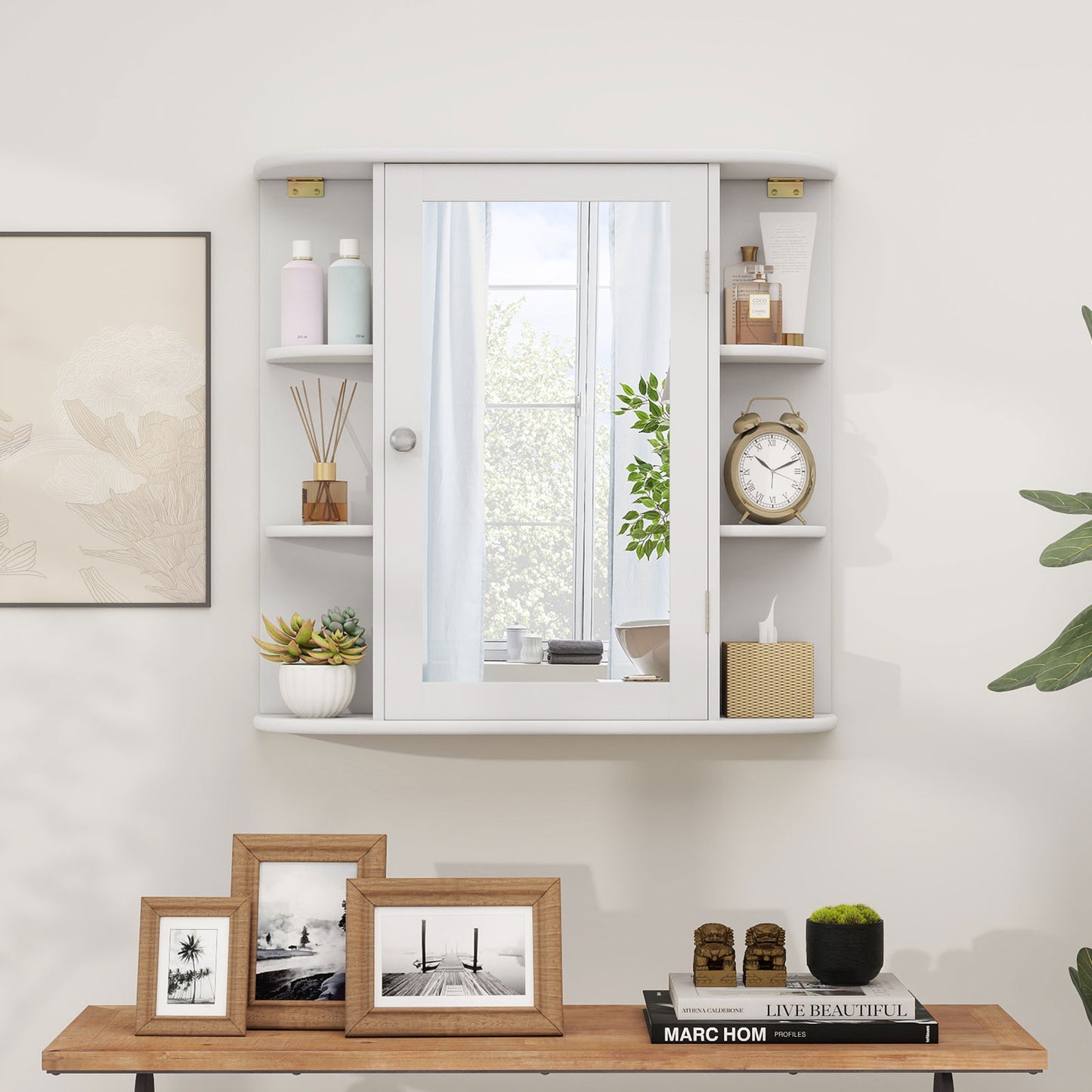 Topbuy Bathroom Wall Cabinet with Mirror Mirrored Medicine Cabinet with 6 Open & 4 Interior Shelves