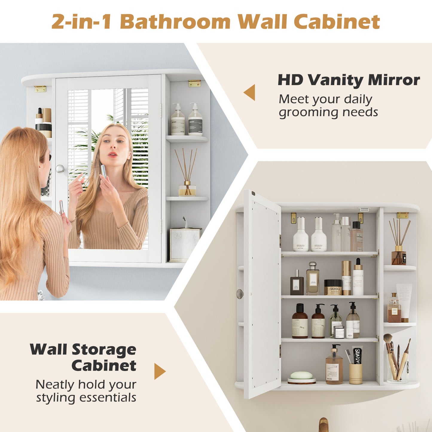 Topbuy Bathroom Wall Cabinet with Mirror Mirrored Medicine Cabinet with 6 Open & 4 Interior Shelves