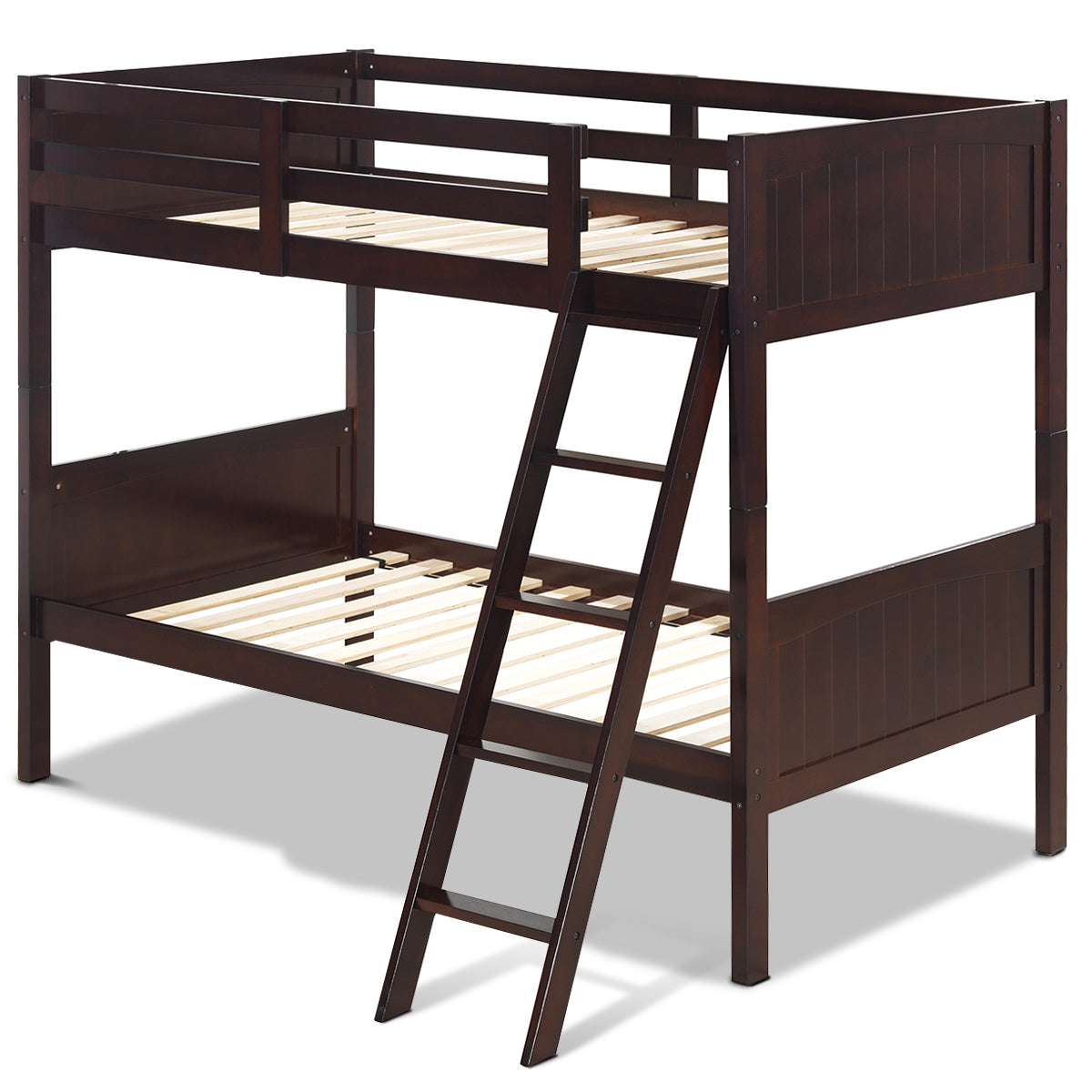 Topbuy Twin Over Twin Bunk Beds Convertible 2 Individual Twin Beds Solid Hardwood