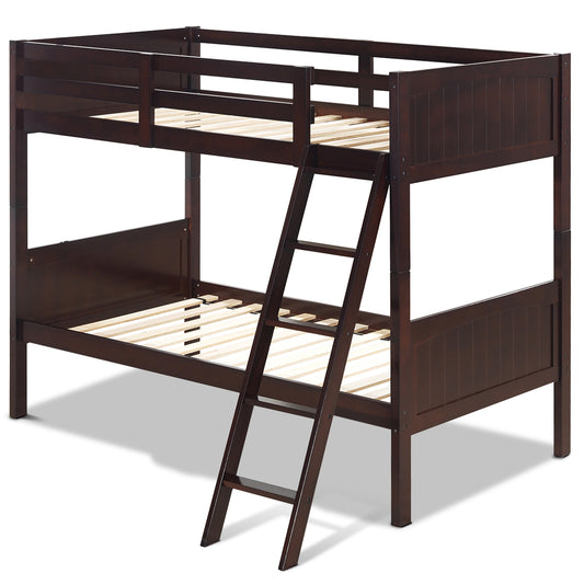 Topbuy Twin Over Twin Bunk Beds Convertible 2 Individual Twin Beds Solid Hardwood