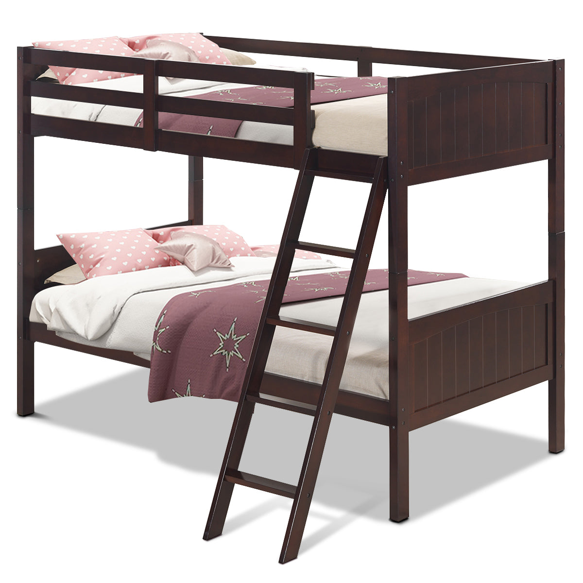 Topbuy Twin Over Twin Bunk Beds Convertible 2 Individual Twin Beds Solid Hardwood