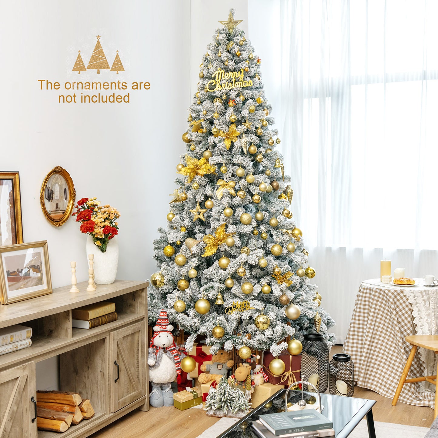 Topbuy 9ft Snow Flocked Christmas Tree 1498 Premium Hinged Tips  Artificial Unlit Tree