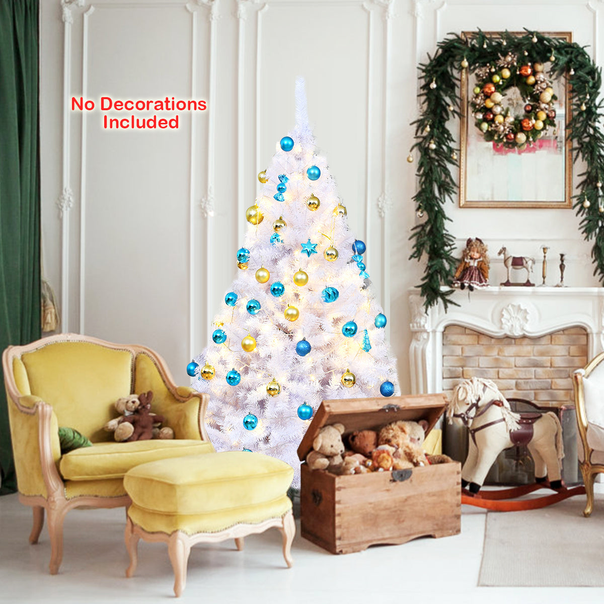 Topbuy 6ft White Christmas Pine Tree Hinged Artificial Decoration w/ 1000 Tips & Metal Stand