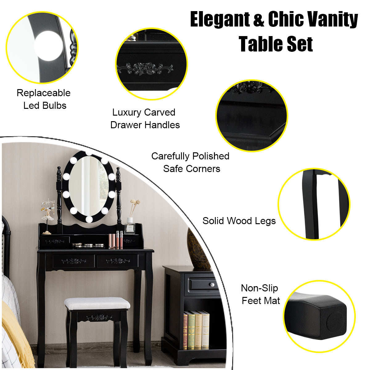 Topbuy Make-Up Vanity Table Dresser Set w/LED Light