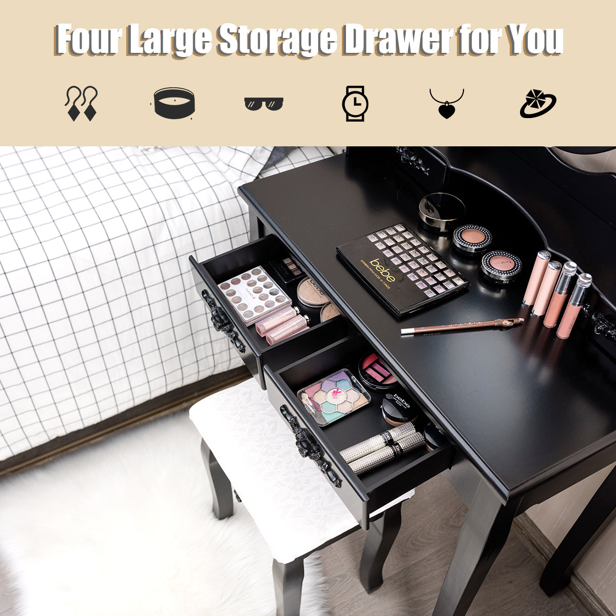 Topbuy Make-Up Vanity Table Dresser Set w/LED Light