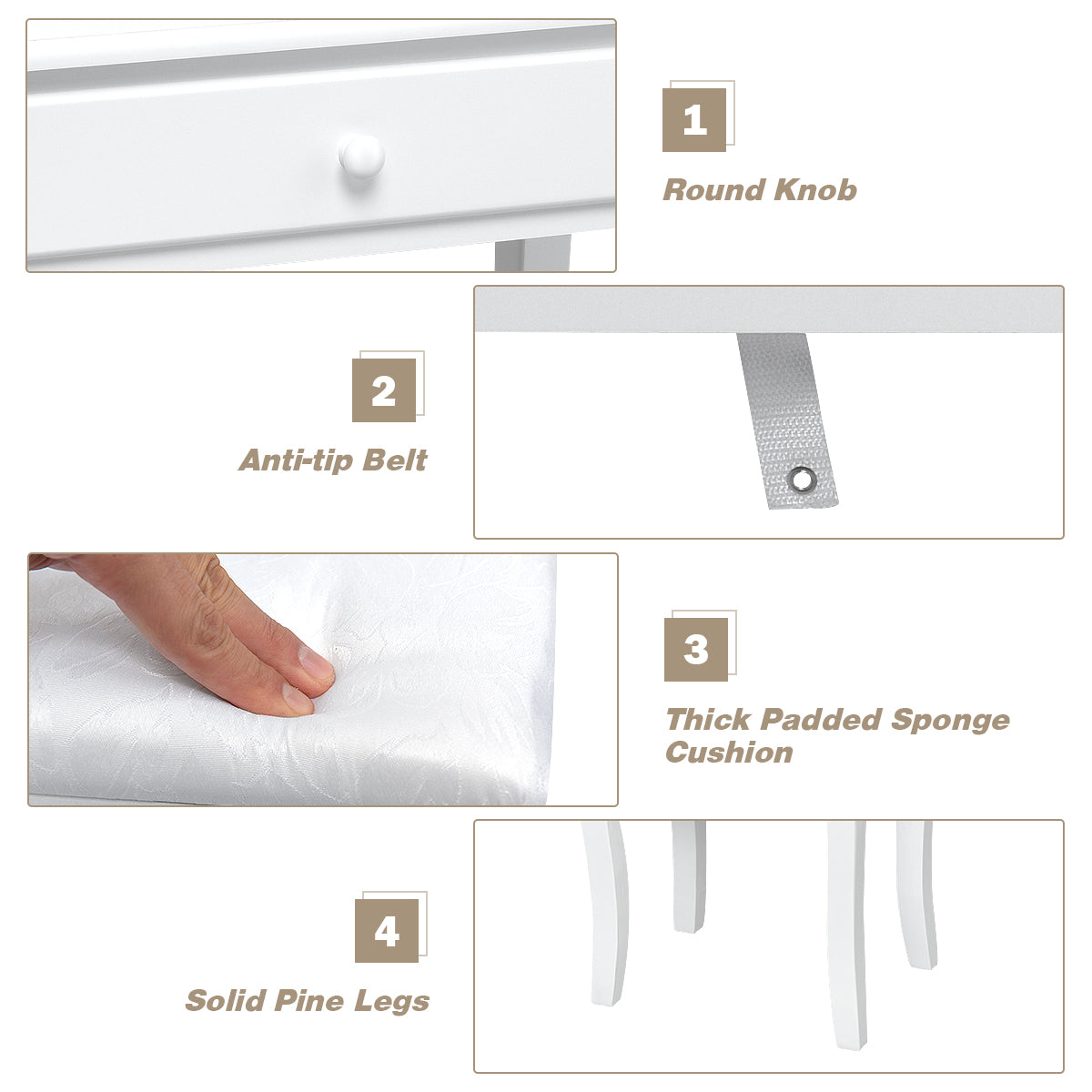 Topbuy Make-Up Vanity Table Dresser Set w/LED Light & Padded Stool
