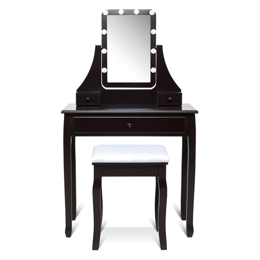 Topbuy Make-Up Vanity Table Dresser Set w/LED Light & Padded Stool