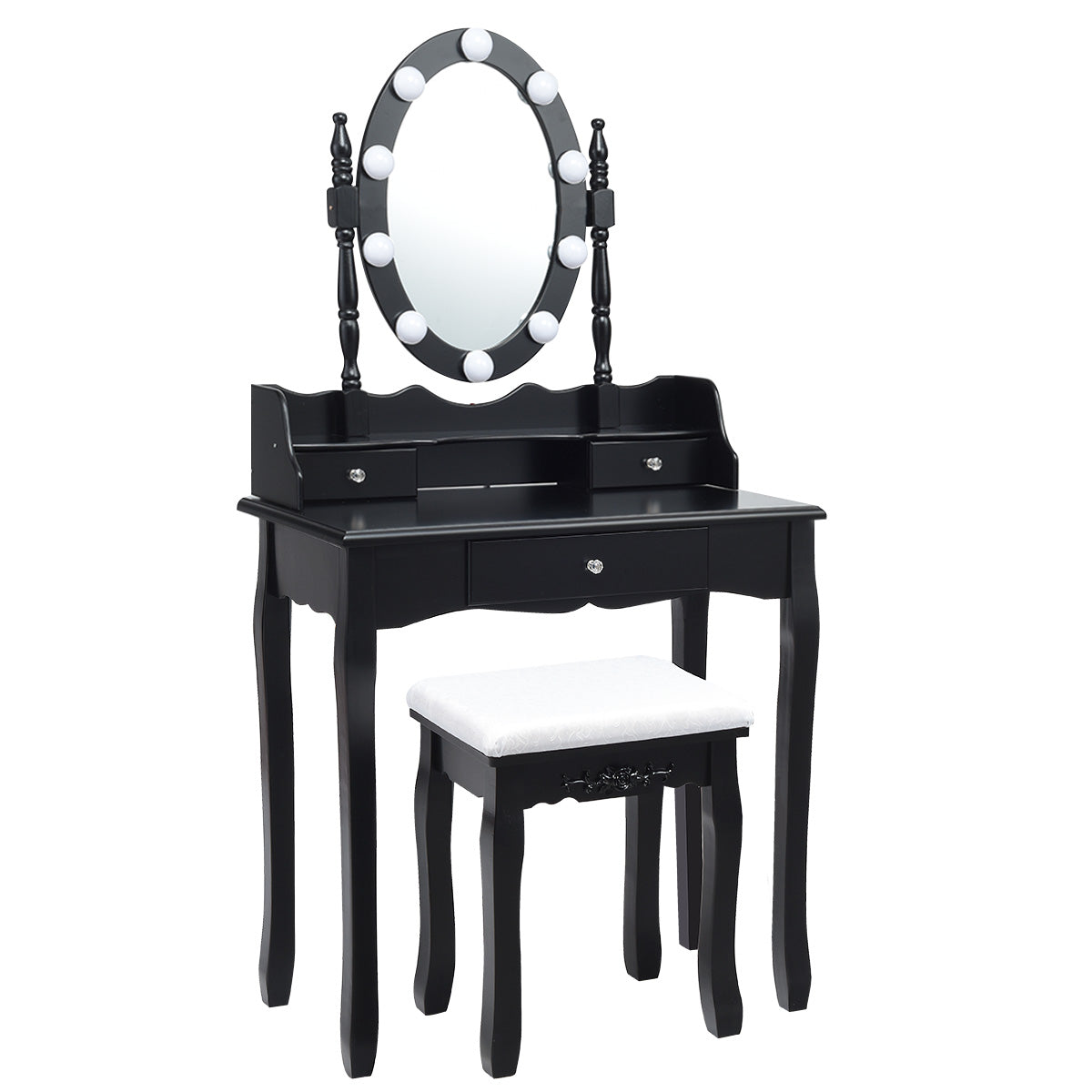 Topbuy Mirrored Vanity Table Set Lighted Makeup Dresser w/ Drawers