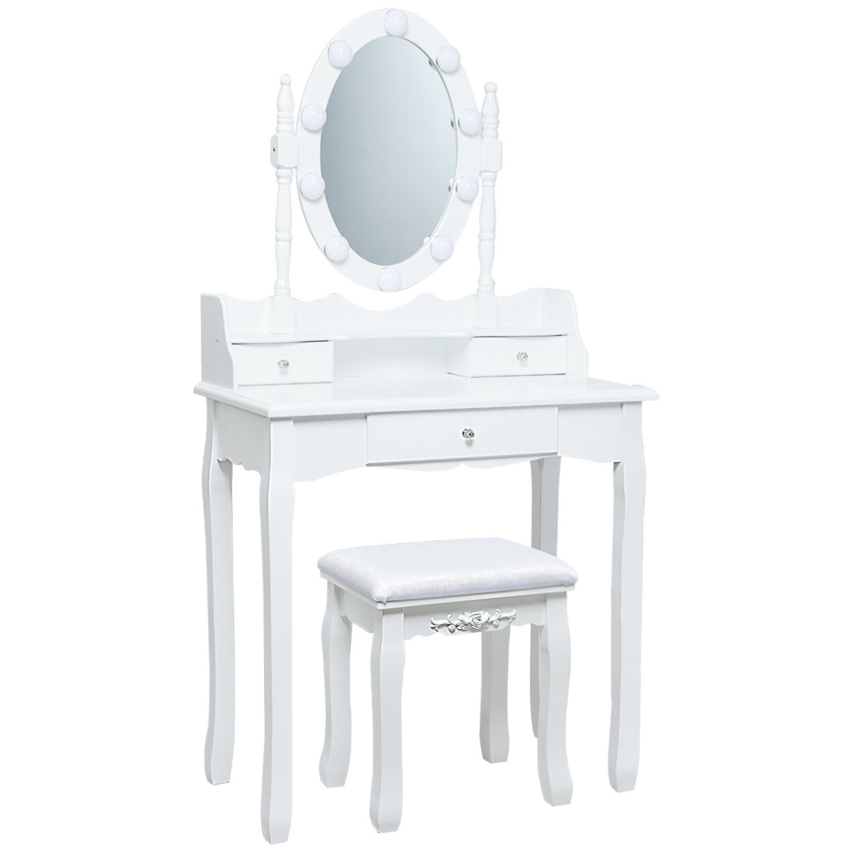Topbuy Mirrored Vanity Table Set Lighted Makeup Dresser w/ Drawers