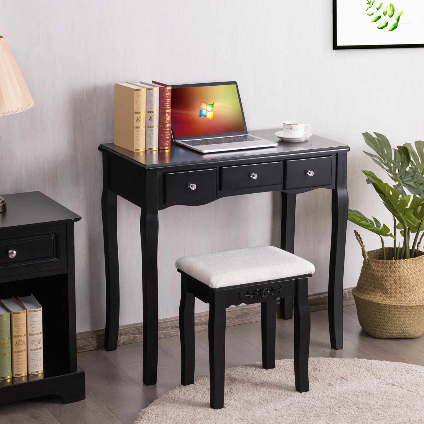 Topbuy Vanity Table Makeup Dresser Desk w/LED Light Drawers & Stool