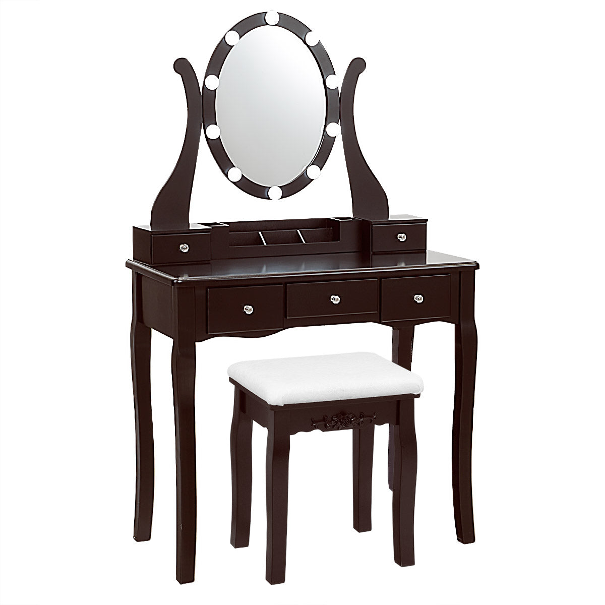 Topbuy Vanity Table Makeup Dresser Desk w/LED Light Drawers & Stool