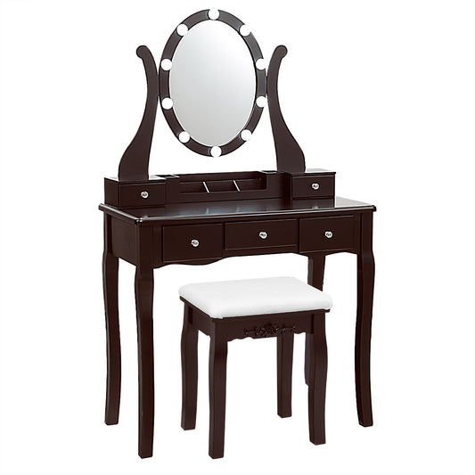 Topbuy Vanity Table Makeup Dresser Desk w/LED Light Drawers & Stool