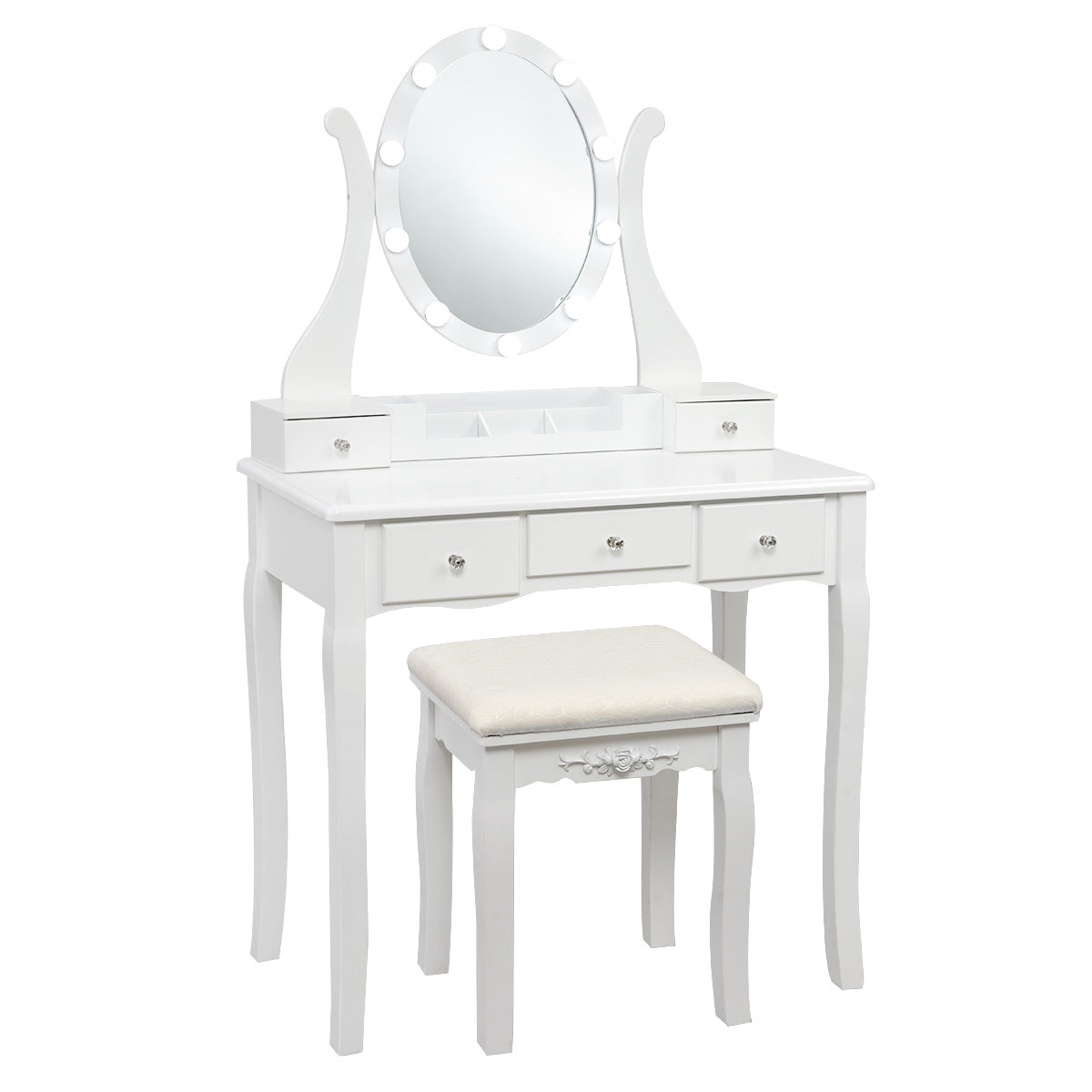 Topbuy Vanity Table Makeup Dresser Desk w/LED Light Drawers & Stool