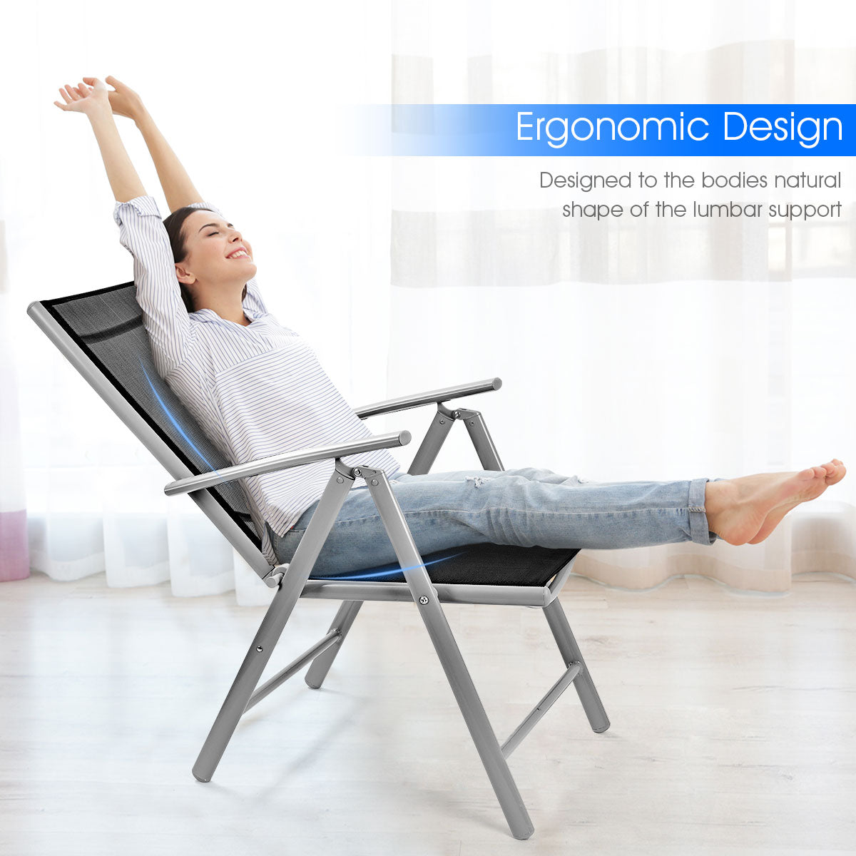 Topbuy Set of 2 Folding Chairs Adjustable w/Armrest Indoor Outdoor