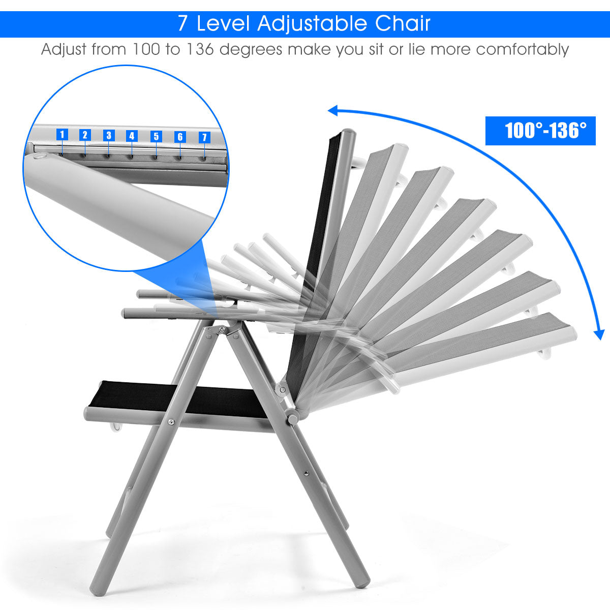 Topbuy Set of 2 Folding Chairs Adjustable w/Armrest Indoor Outdoor