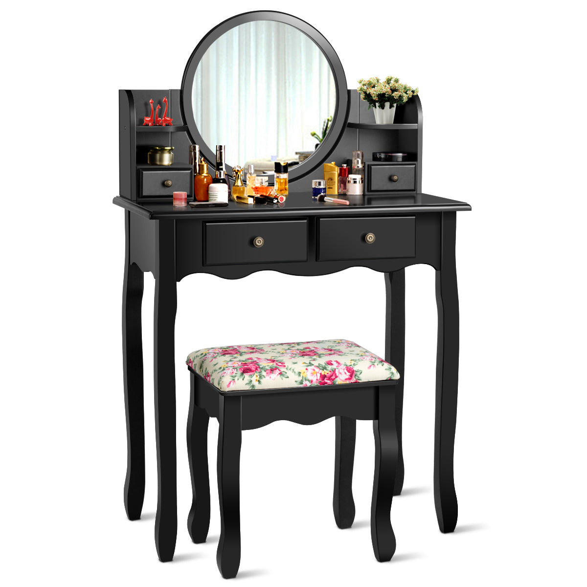 Topbuy Vanity Table Set w/Detachable Mirror & Stool