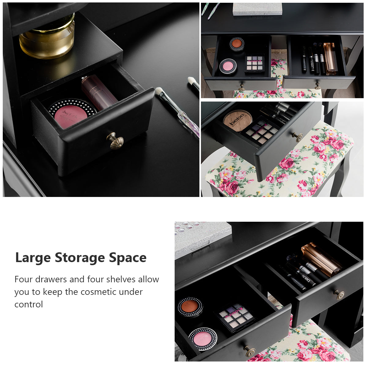 Topbuy Vanity Table Set w/Detachable Mirror & Stool