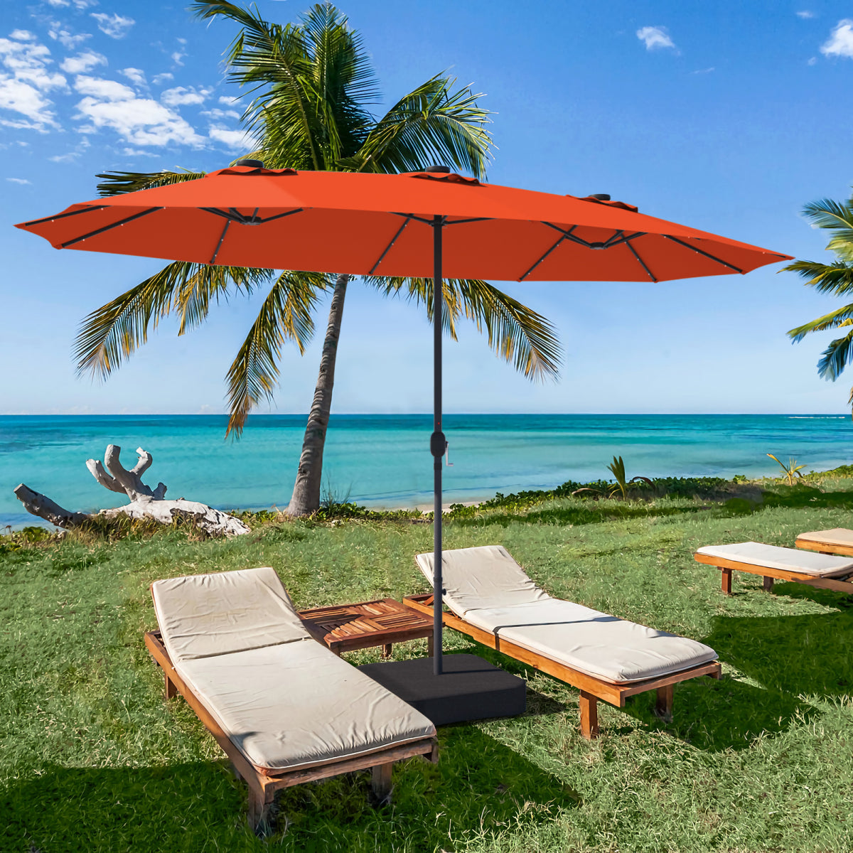 Topbuy 15'Outdoor Solar LED Patio Double-Sided Market Umbrella