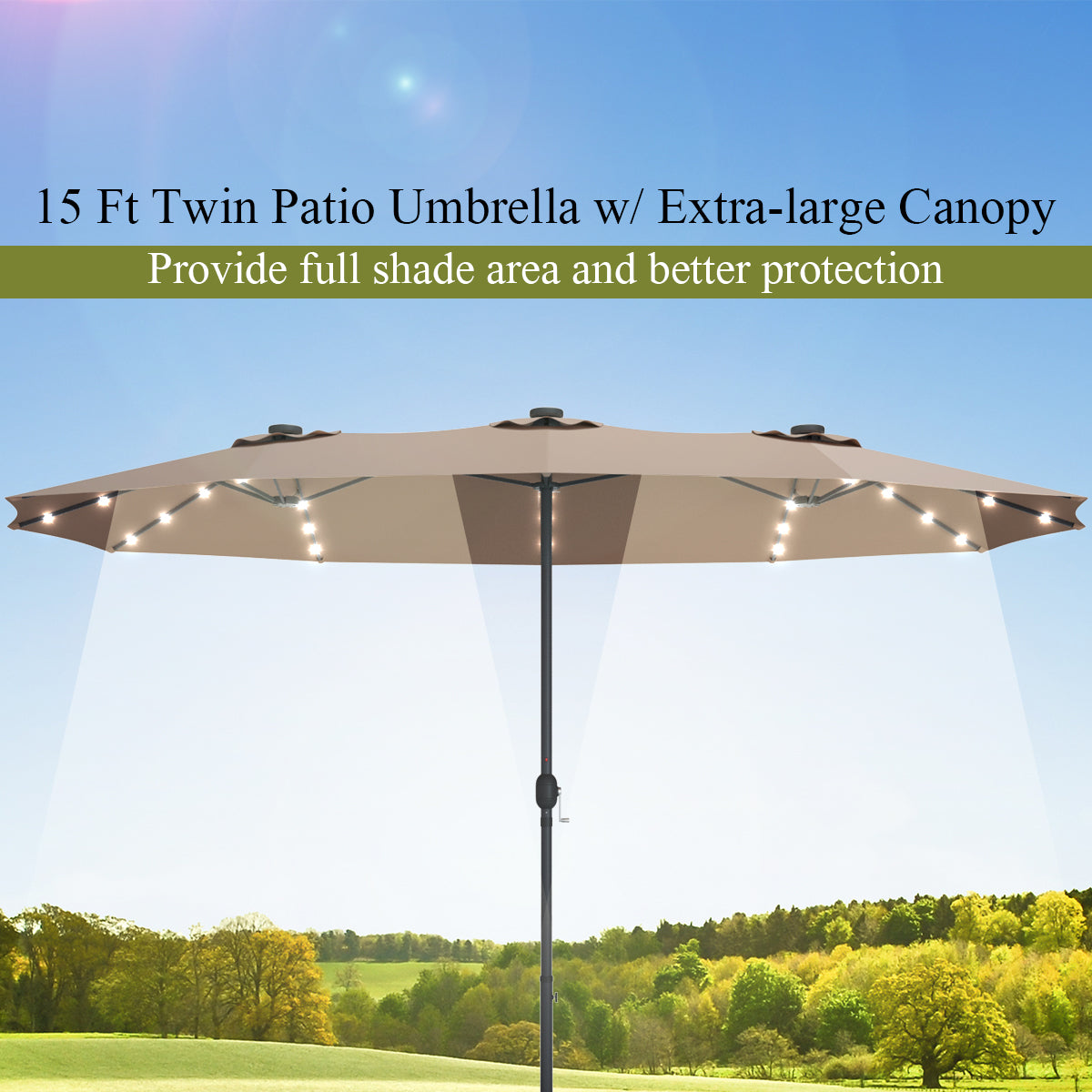 Topbuy 15'Outdoor Solar LED Patio Double-Sided Market Umbrella