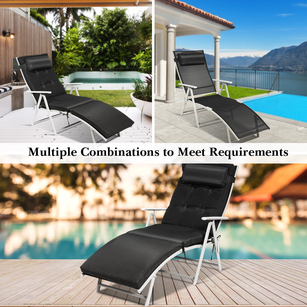 Topbuy Cushioned Folding Chaise Lounge Chair Adjustable Recliner