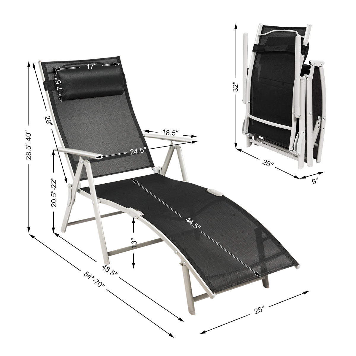 Topbuy Cushioned Folding Chaise Lounge Chair Adjustable Recliner