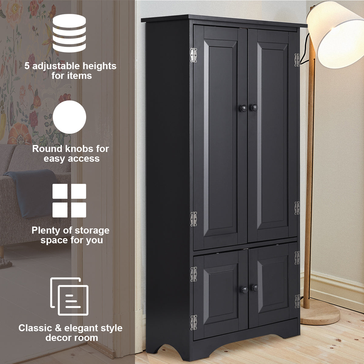 Bedroom Accent Storage Floor Cabinet Adjustable Shelves