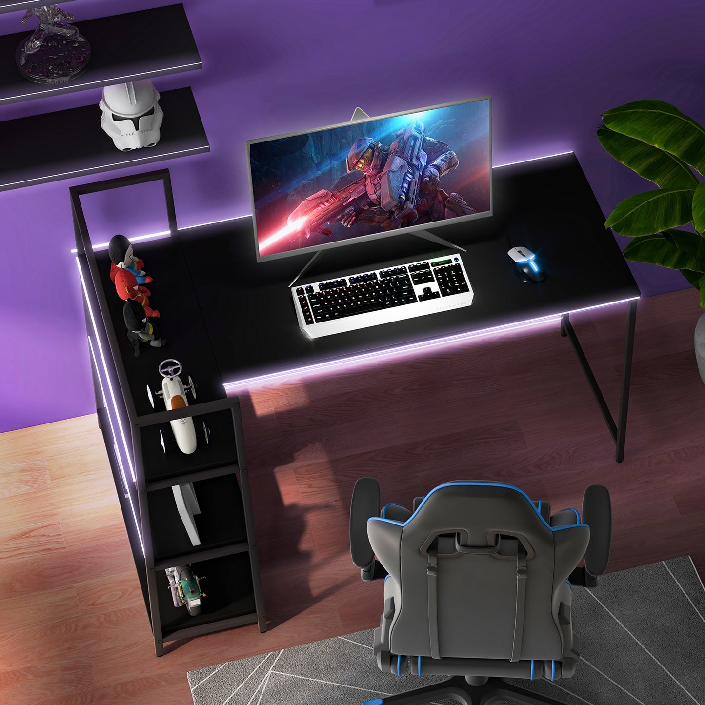 Patiojoy L-Shaped Computer Desk Large Reversible Corner Desk with Open Storage Shelves PC Laptop Gaming Desk