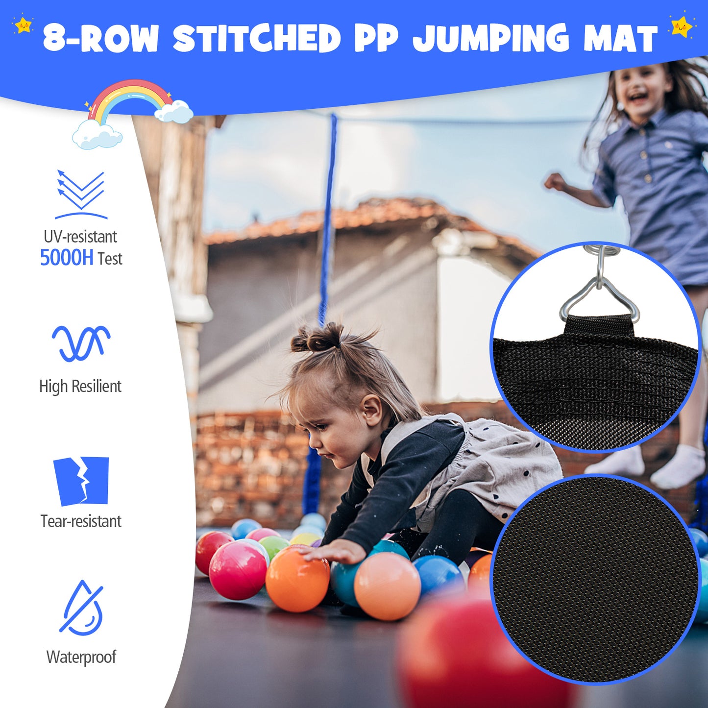Patiojoy Trampoline with Basketball Hoop Outdoor Recreational Trampoline with Enclosure Net and Ladder