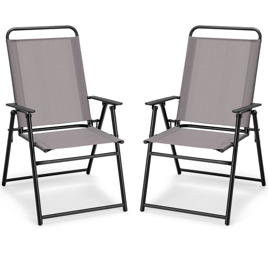 Topbuy Outdoor Folding Chairs Set of 2 Lightweight High Back Chairs w/ Armrests Cozy Seat Fabric