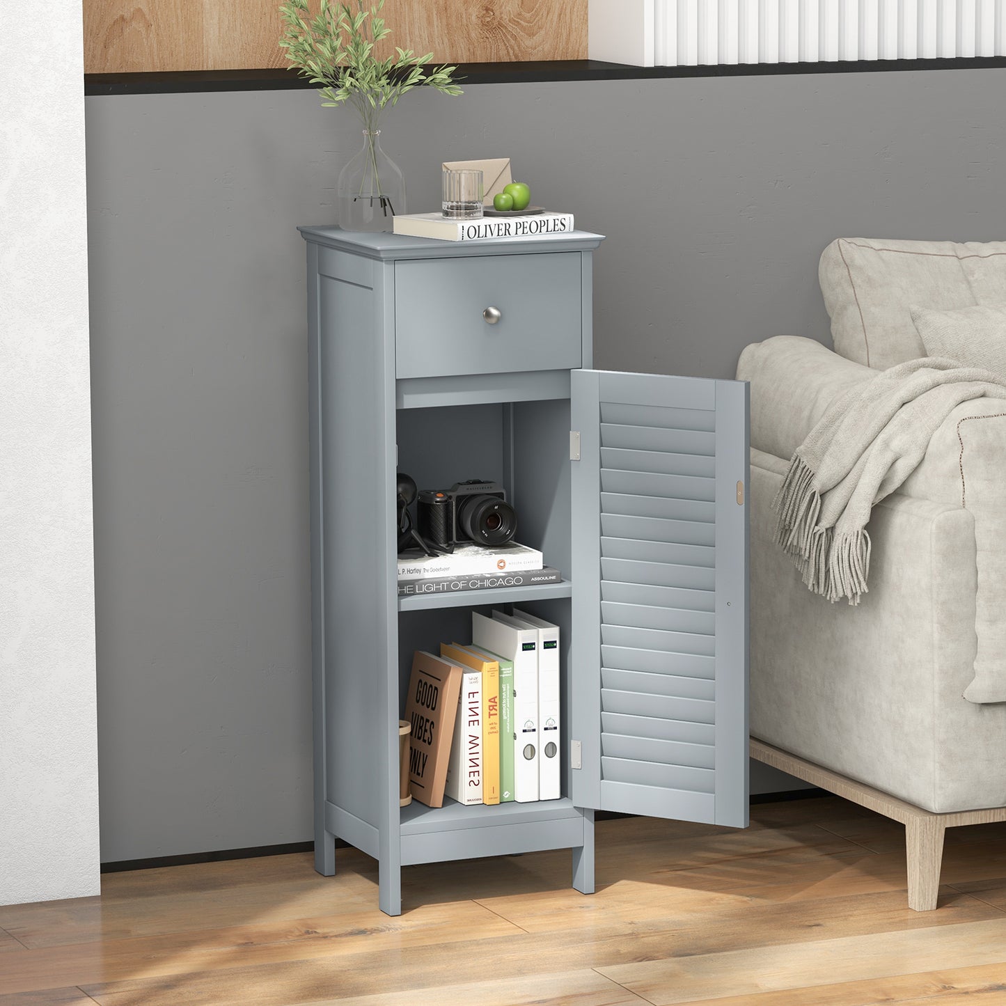 Patiojoy Single Door Bathroom Floor Cabinet Freestanding Storage Organizer Unit with Adjustable Shelf Multifunctional Storage Cabinet