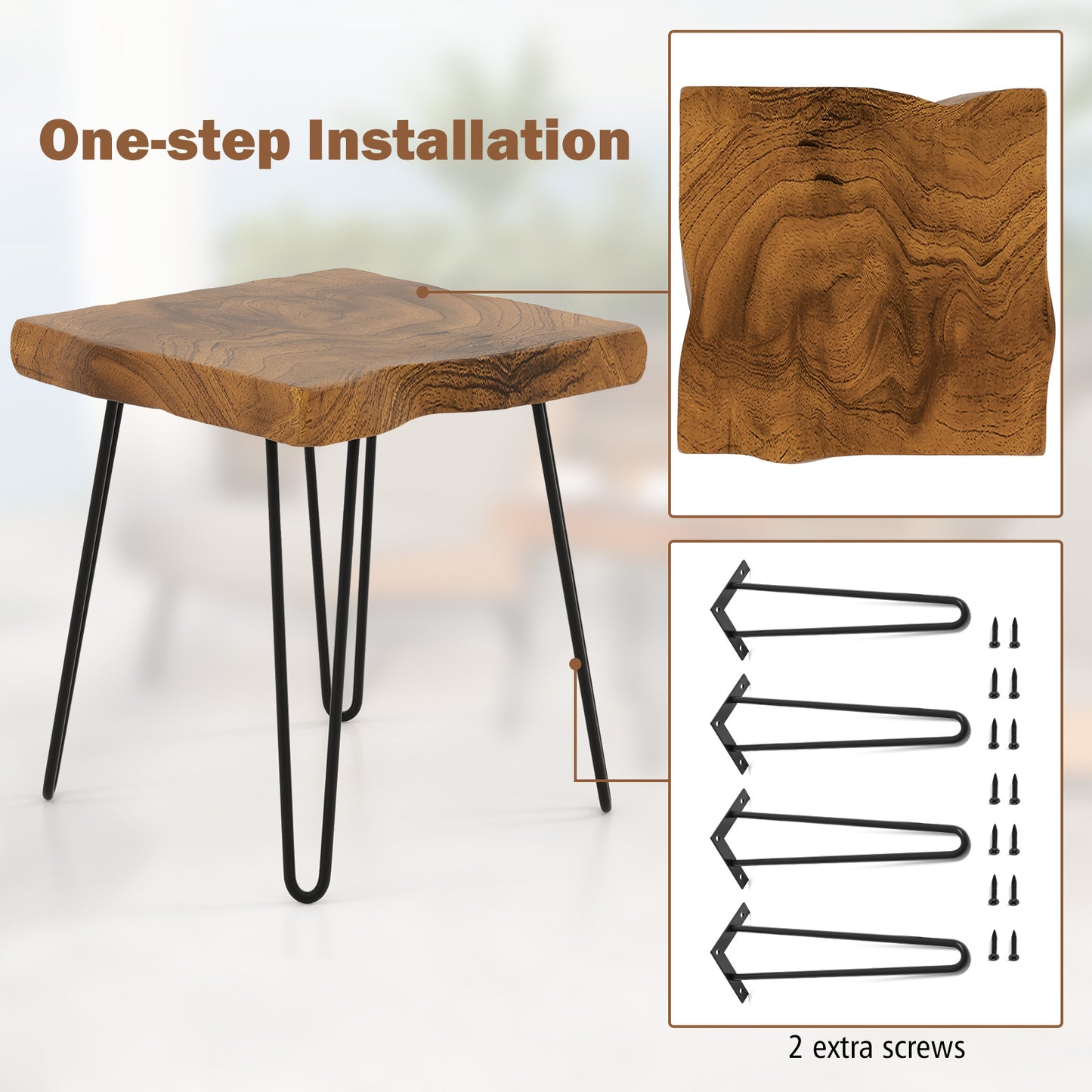 Topbuy 1PC/2PCS 16''× 16'' Solid Teak Wood Side Table Indoor Outdoor Square Side Table w/ Metal Legs Solid Wood Patio Table Home End Table