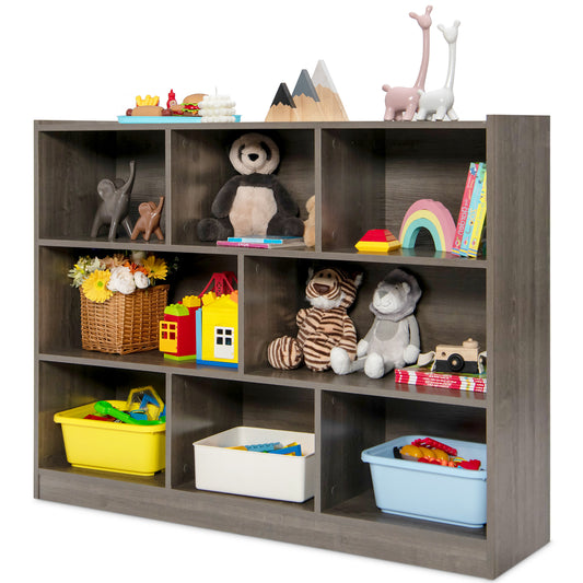 Topbuy Wood Storage Cube Bookcase 3 Tier 8 Cube Open Shelf Storage Cabinet with Anti-Toppling Devices Multipurpose Bookshelf Oak Grey