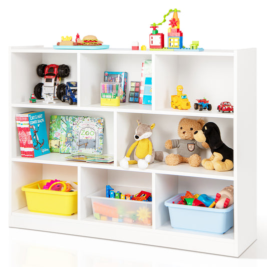 Topbuy Wood Storage Cube Bookcase 3 Tier 8 Cube Open Shelf Storage Cabinet with Anti-Toppling Devices Multipurpose Bookshelf White