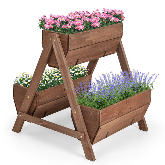Topbuy Vertical Raised Garden bed Wood Tiered Plant Stand with 3 Containers Drainage Holes for Vegetables Flowers Herbs Growing 21inch x 8inch x 8.5inch