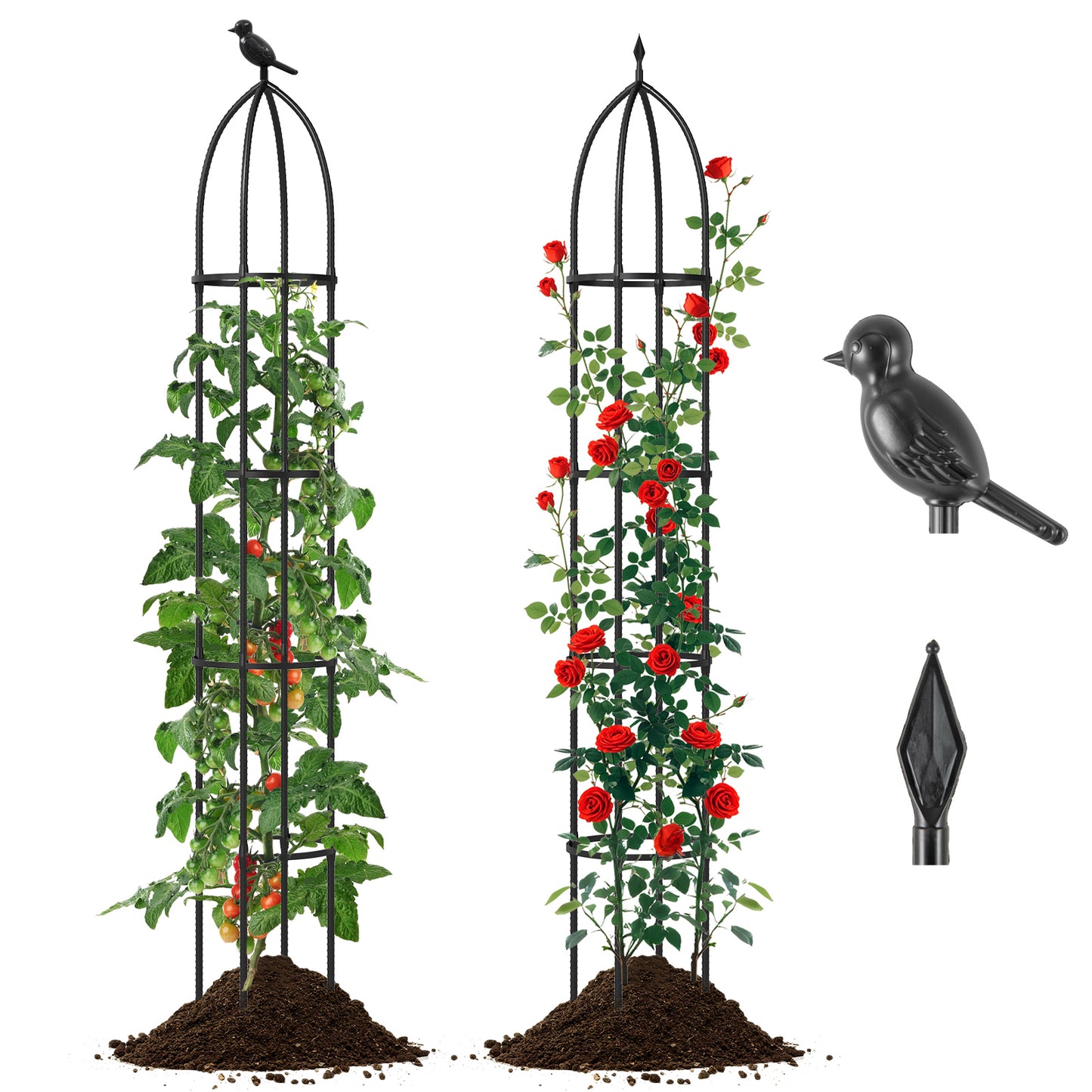 Topbuy 2PCS Garden Obelisk Trellis for Climbing Plants 78” Rustproof PE-Coated Metal Flower Trellis w/ Adjustable Height