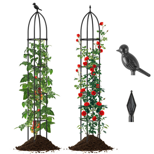Topbuy 2PCS Garden Obelisk Trellis for Climbing Plants 78” Rustproof PE-Coated Metal Flower Trellis w/ Adjustable Height