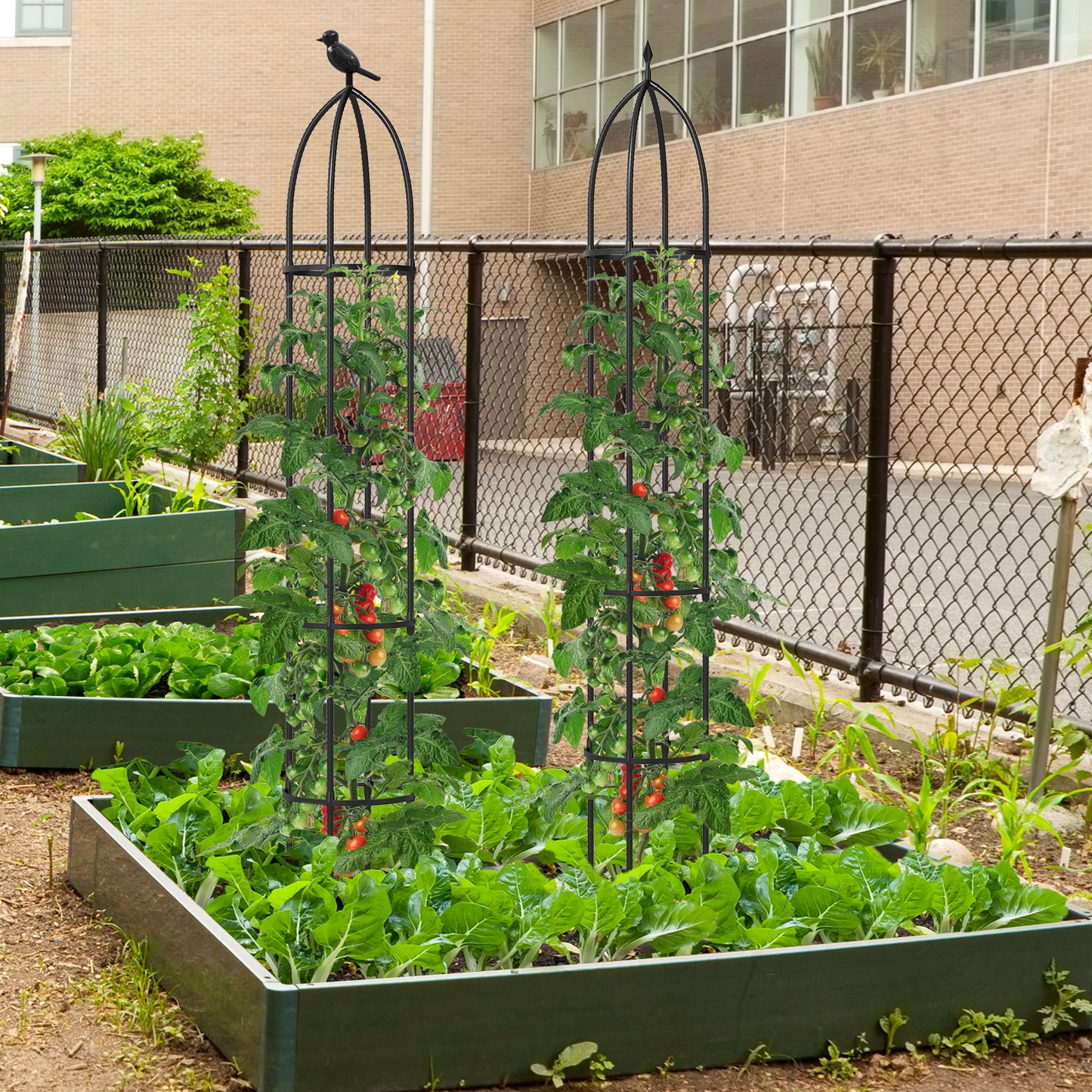 Topbuy 2PCS Garden Obelisk Trellis for Climbing Plants 78” Rustproof PE-Coated Metal Flower Trellis w/ Adjustable Height