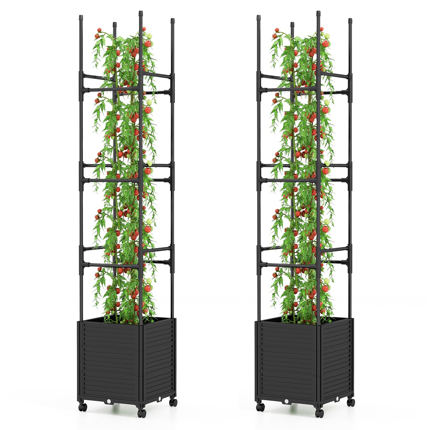 Topbuy 1/2pc Raised Garden Bed with Trellis and Wheels Self-Watering Planter Box with 3 Heights & Detachable PE-Coated Metal Tubes