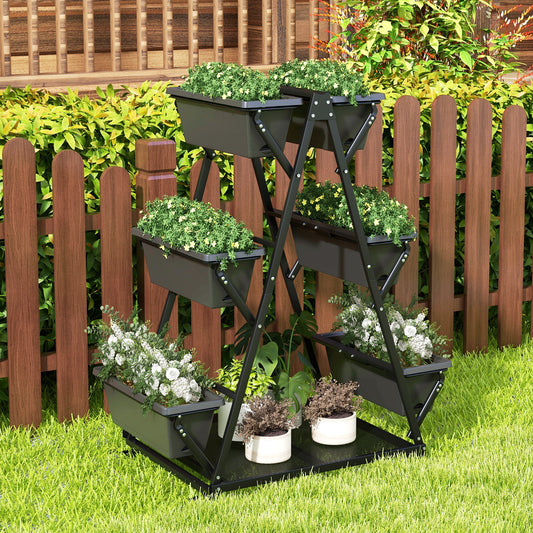 Topbuy Raised Garden Bed with 4 Wheels Tiered Planter Stand Elevated Garden Planter with 6 Container Boxes Drainage System Storage Shelf