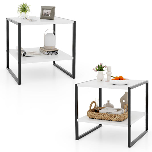 Topbuy Square End Table Simple Style End Table with Adjustable Storage Shelf Sturdy Metal Frame Modern Nightstand