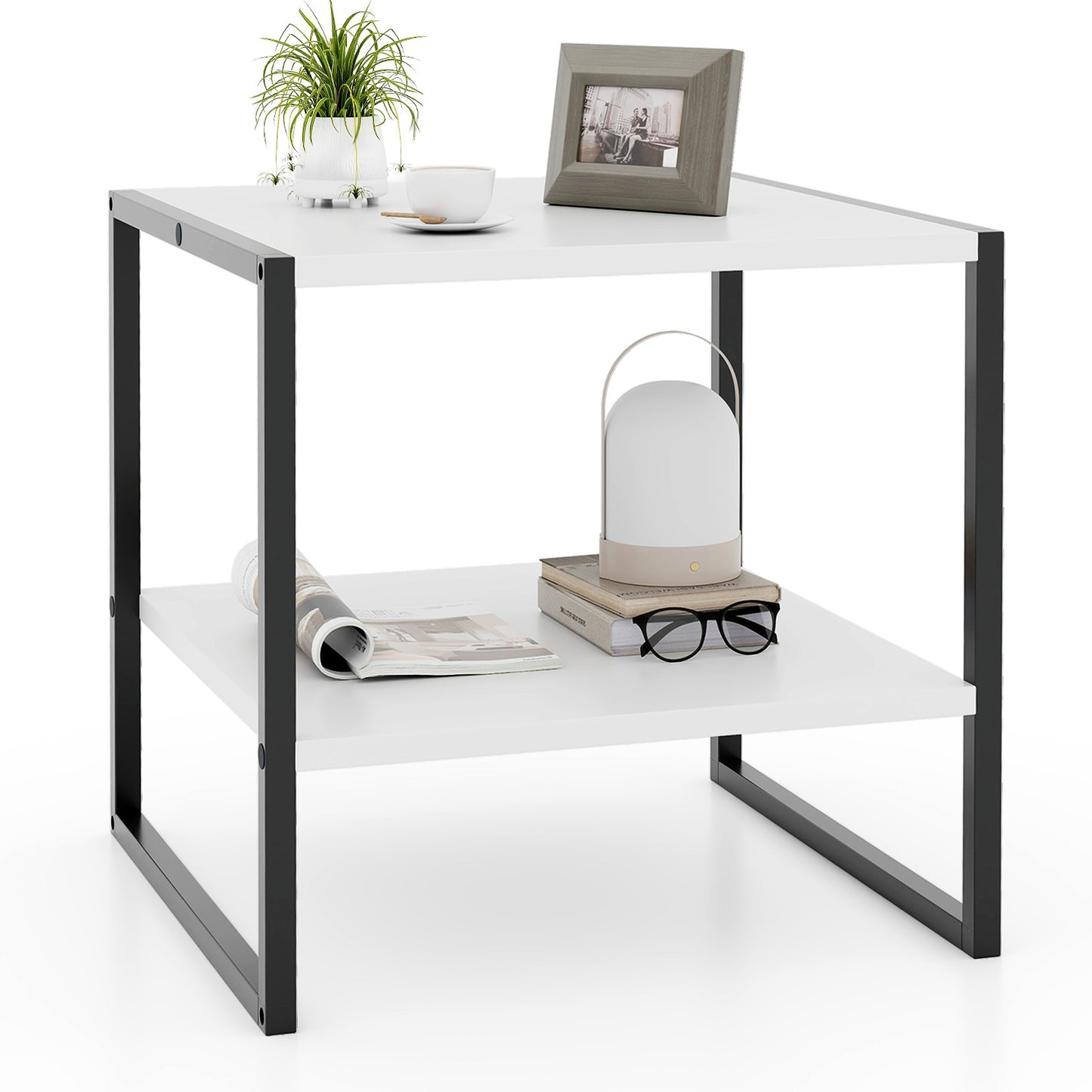 Topbuy Square End Table Simple Style End Table with Adjustable Storage Shelf Sturdy Metal Frame Modern Nightstand