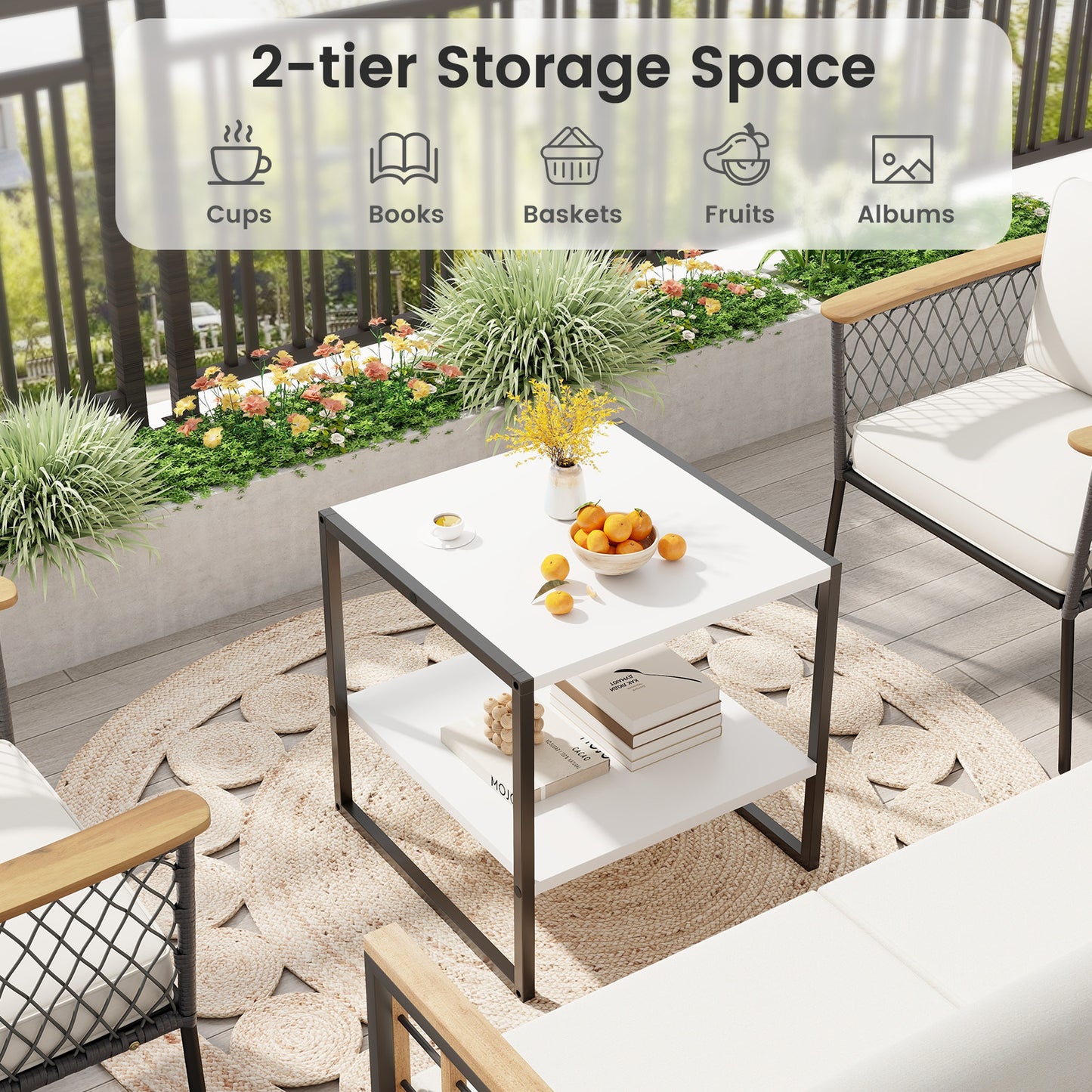 Topbuy Square End Table Simple Style End Table with Adjustable Storage Shelf Sturdy Metal Frame Modern Nightstand